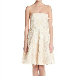 Nicole Miller New York Blush Off white Pailette Trim strapless NWT dress, sz 14